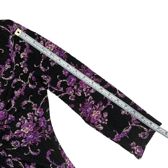 Vintage Y2K Floral Slinky Ring Deep Vneck Top Black Purple Small Disco Going Ou - Picture 13 of 13